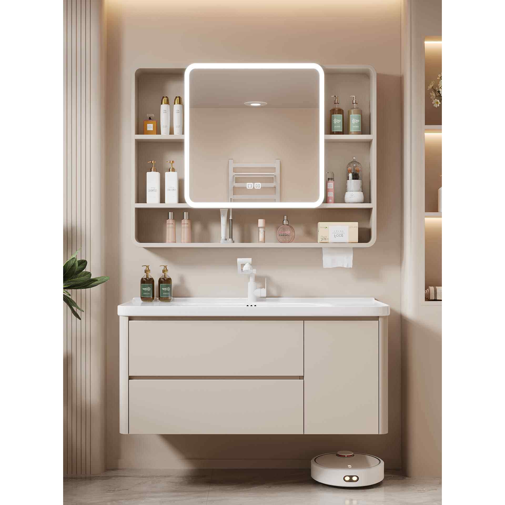 奶油风格抽屉型蜂窝铝浴室柜组合浴室脸盆脸盆柜陶瓷集成面盆,家装主材,浴室柜组合,淘宝优惠券,粉丝福利购,淘宝优惠卷