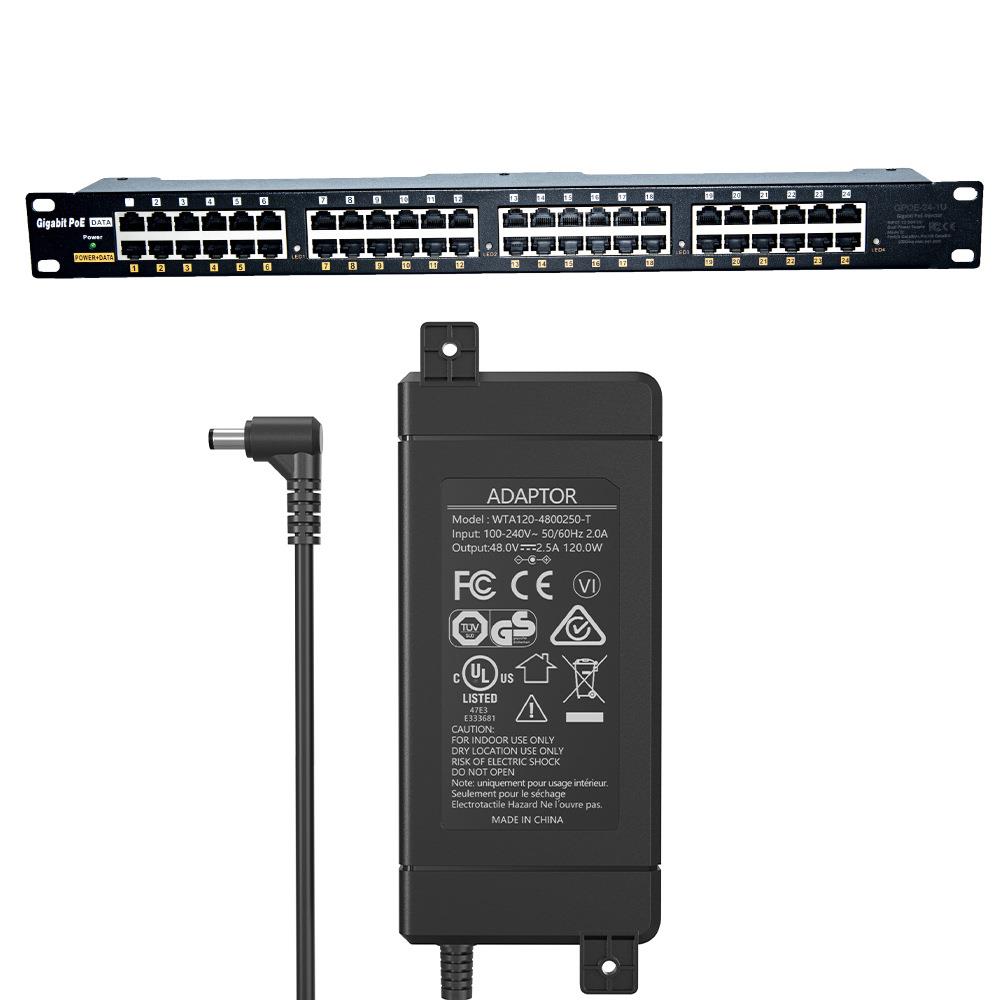 24口POE中跨千兆以太网供电注入器配48V120W电源，机柜式千兆POE
