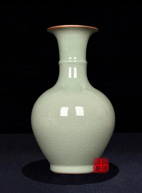 景德镇陶瓷花瓶青瓷彷古中式电视柜客厅插花高档博古架瓷瓶摆件