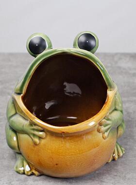 欧式田园高温陶瓷大嘴大肚青蛙茶几电视柜玄关杂物收纳存钱罐包邮