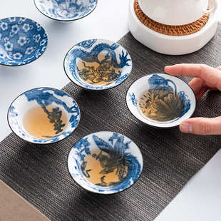 复古青花陶瓷功夫茶杯茶具单杯品茗斗笠杯家用主人杯茶盏茶碗套装