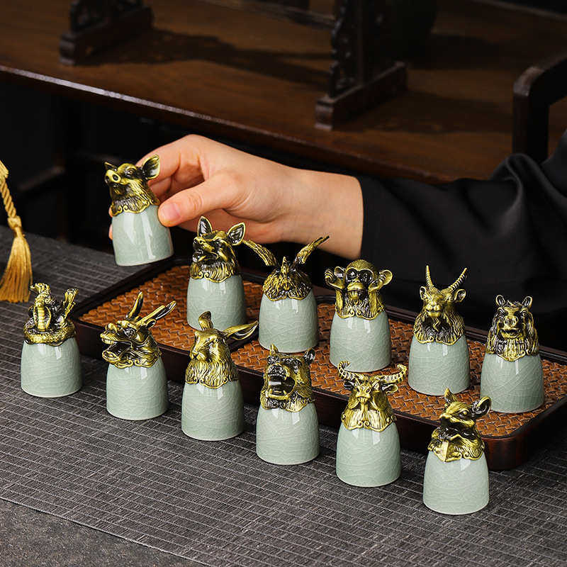 兽首十二生肖酒具套装陶瓷仿古三钱白酒酒杯酒盏商务送礼酒具批发
