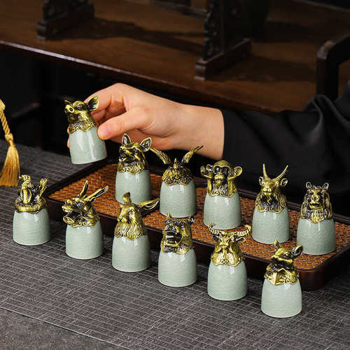 兽首十二生肖酒具套装陶瓷仿古三钱白酒酒杯酒盏商务送礼酒具批发