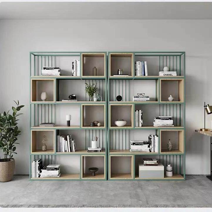 北欧办公隔断置物架简约实木书架多层落地展示书柜客厅铁艺收纳架