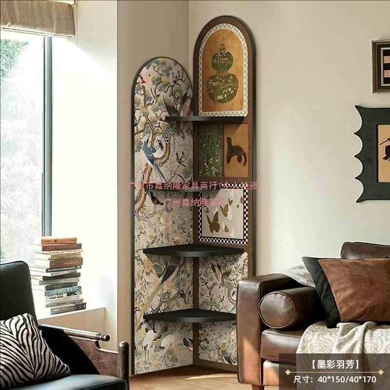 复风转角置物发架沙旁收纳三角柜977中古vint古age件其他客厅中摆