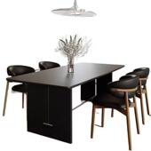 意式 复古实木岩板餐桌中古风餐桌椅组合小户型长方形家用岩板餐桌