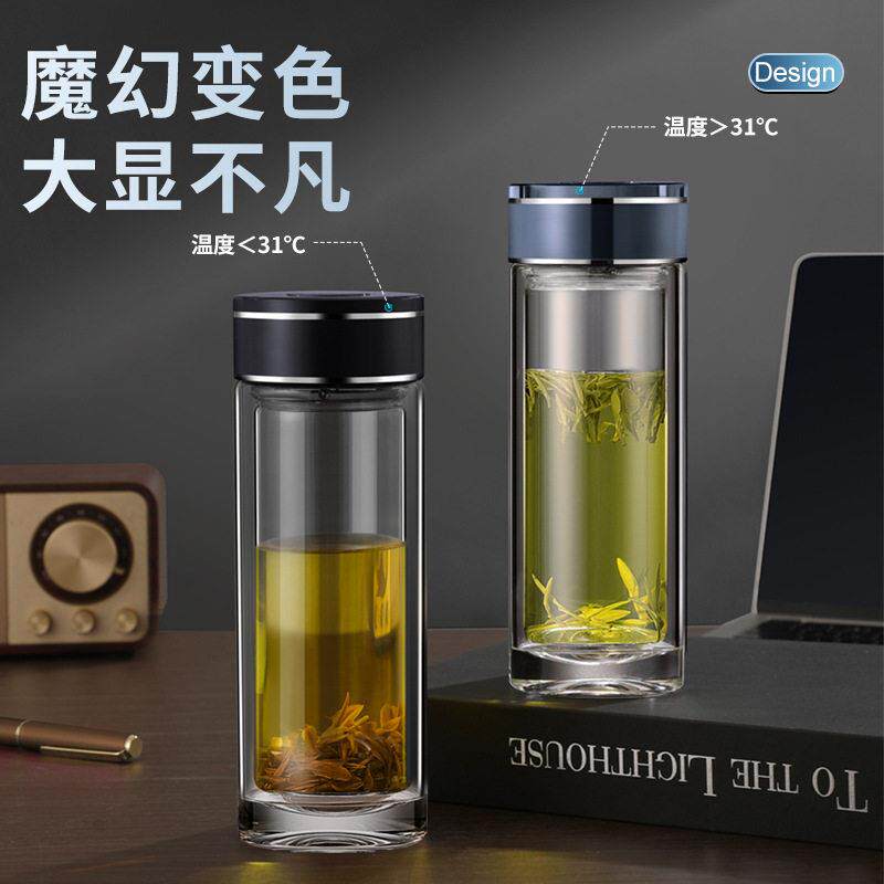硼硅玻璃耐热喝茶水杯带过滤公双层加厚隔热士商务透明茶杯