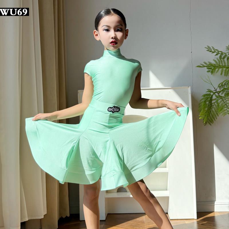W69专业少儿拉丁舞规定比赛服装女儿童表演出服大摆裙舞蹈赛服夏