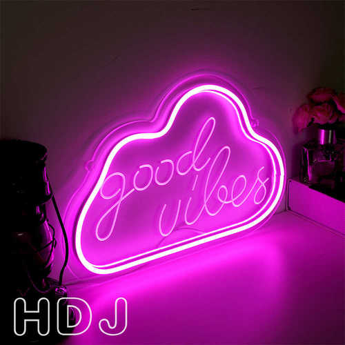 led霓虹灯Good vibes发光字广告牌雕刻亚克力店铺灯牌商家