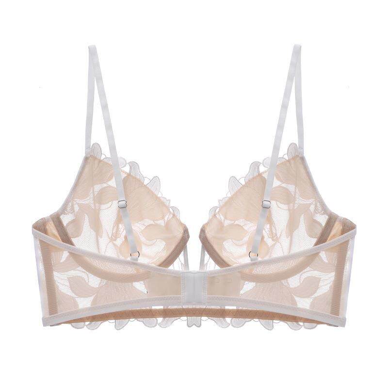 直销新款新款法式薄款性感内衣女深V刺绣水溶蕾丝文胸露背有钢圈