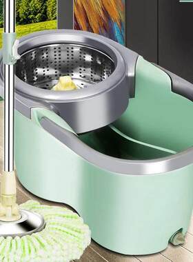 抽水拖把加厚双驱动拖把桶旋转不锈钢甩干 干墩布家用拖布免手洗