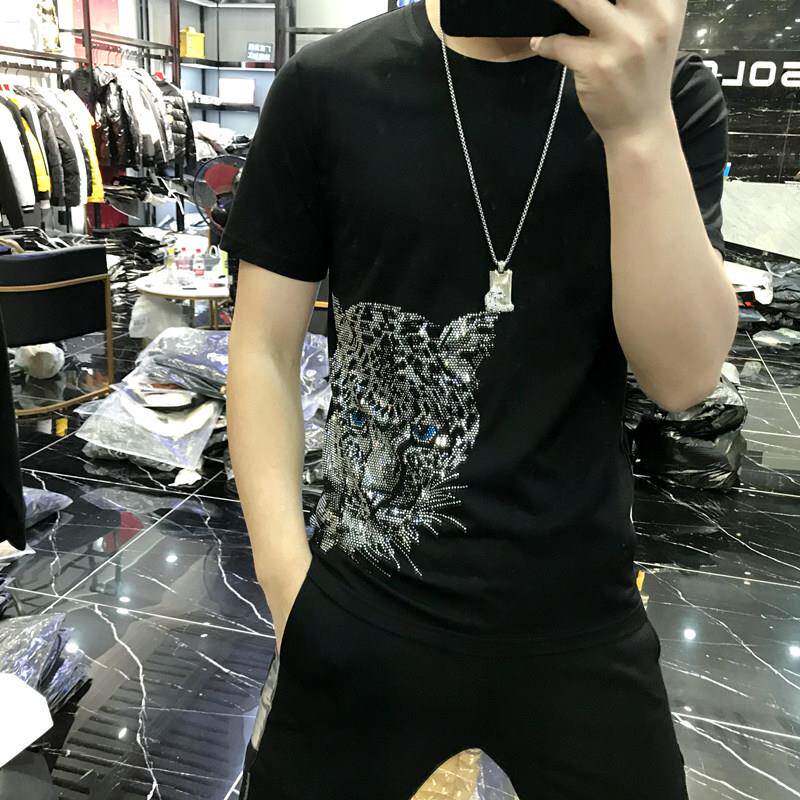 香港专柜潮牌男短袖春季新款重工艺烫钻T恤新款修身个性印花男装