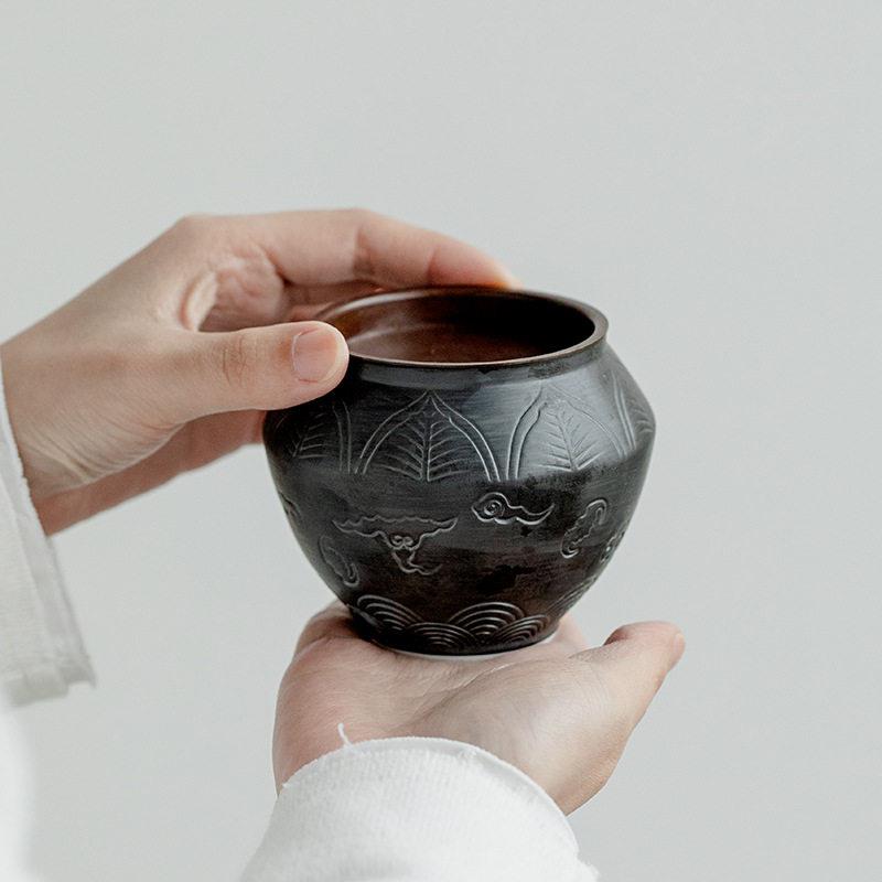 黑色灵泽建水茶洗陶瓷茶渣罐钢笔洗杯洗家创意收纳碗废物桶