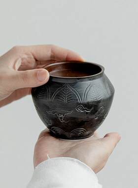 黑色灵泽建水茶洗陶瓷茶渣罐钢笔洗杯洗家创意收纳碗废物桶