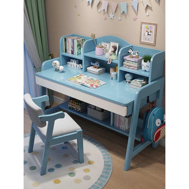 实木儿童学习桌学生家用书桌书架一体卧室电脑桌可升降简约写字桌