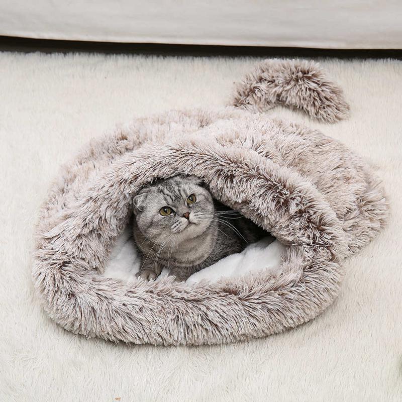 猫窝泰迪中小型犬猫咪半包宠物睡袋垫子两用秋冬保暖长毛绒宠物垫