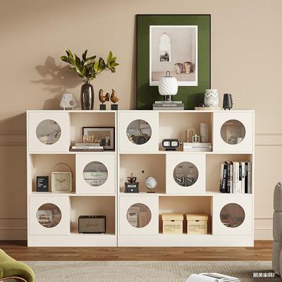 奶油风实木书柜带玻璃门组合斗柜卧室置物柜法式展示柜客厅小立柜