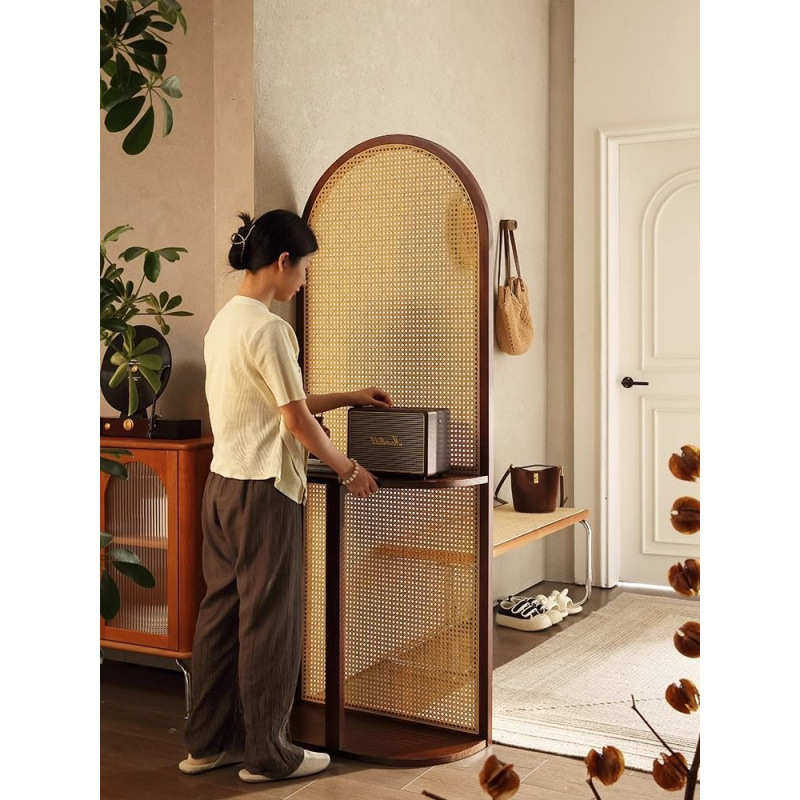 法式复古新中式实木藤编屏风隔断客厅移动民宿简约卧室玄关置物架,住宅家具,庭院屏风,淘宝优惠券,粉丝福利购,淘宝优惠卷