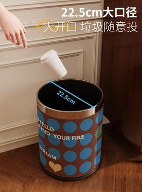 皮革垃KLD90579圾桶家用客厅拼色复古颜2025生新款美式卧值高室卫