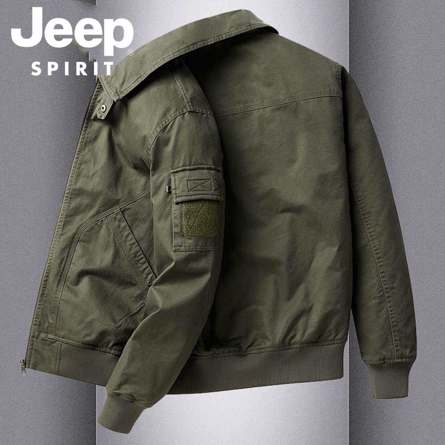 JEEP SPIRIT纯棉工装外套男春秋季2025新款高端中年男士翻领夹克