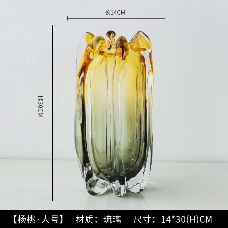 渐变轻花杨桃花瓶玄关奢琥珀现代手工北欧水培琉璃器客厅