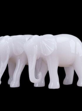 招财大象摆饰一对风水彷白玉吸财吸水象工艺礼品摆饰店铺装饰品家