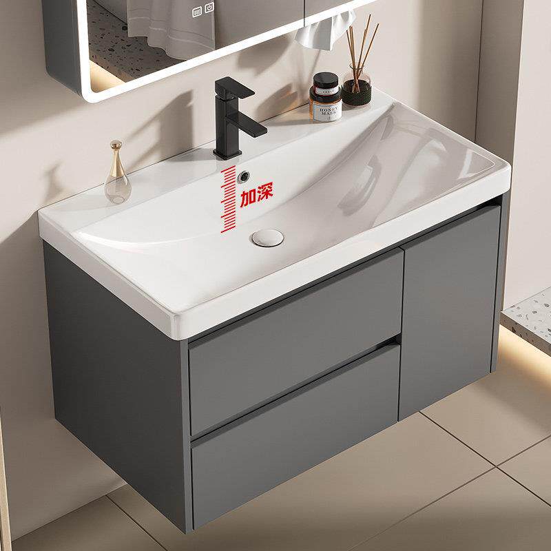 加厚太空铝浴室柜组合带抽屉收纳盒一体陶瓷洗脸盆化妆室洗漱台池
