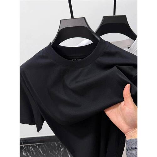 高支细腻垂感100%匹马棉液氨丝光短袖t恤男夏季圆领正肩全棉体恤