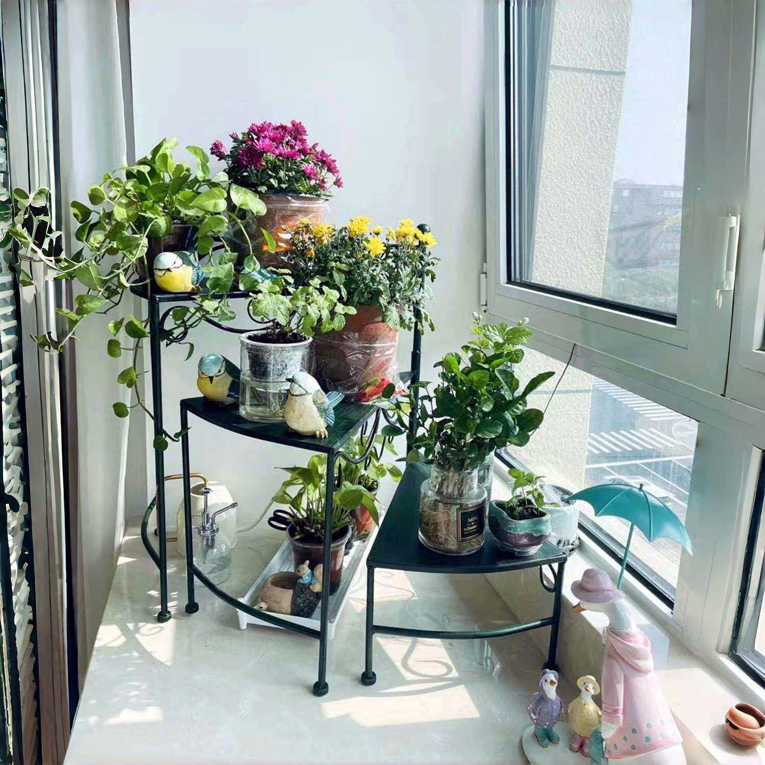 欧式铁艺做旧三层阶梯花架可折叠阳台多肉花盆架落地式多层置物架