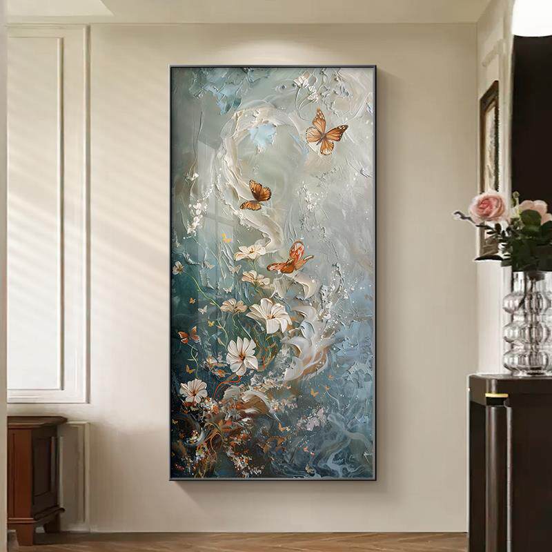 20240402壁蝴蝶花卉入户玄关装饰画肌理感走廊艺道挂画现过代简约