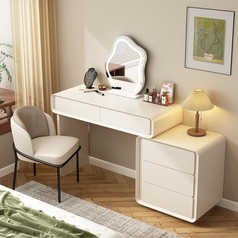 奶油风实木梳妆台斗柜一体简约现代家用化妆桌卧室收纳柜烤漆书桌