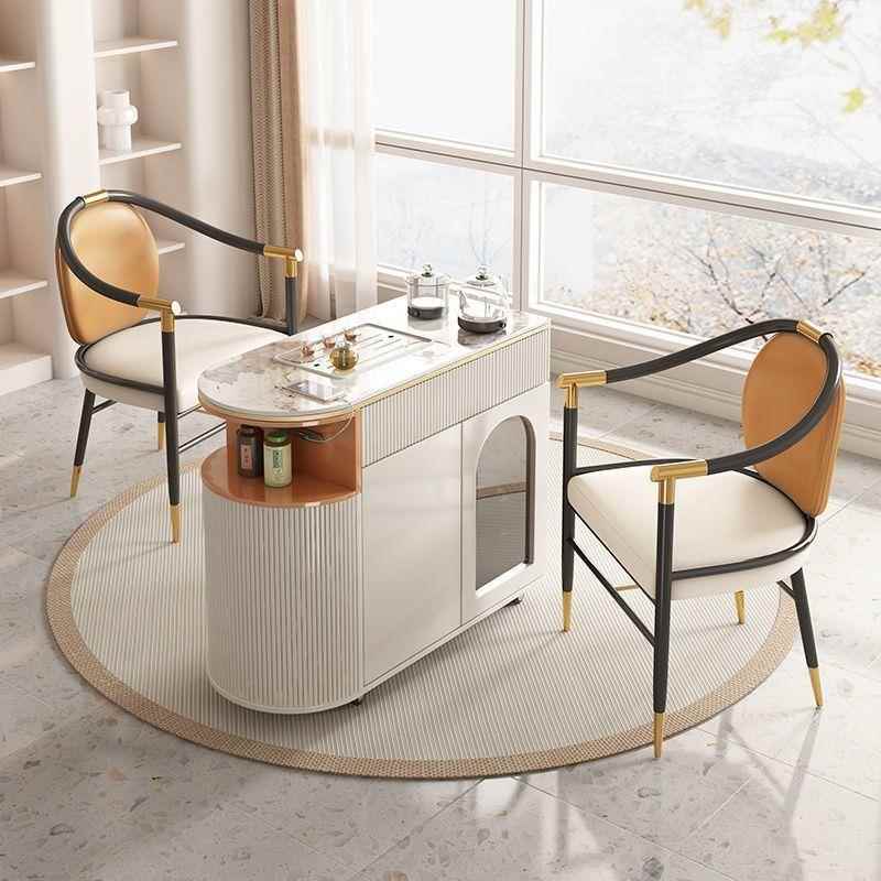 奶油厅风移动茶台家用阳台自动烧水岩板茶可桌网轻奢简约客茶DOA