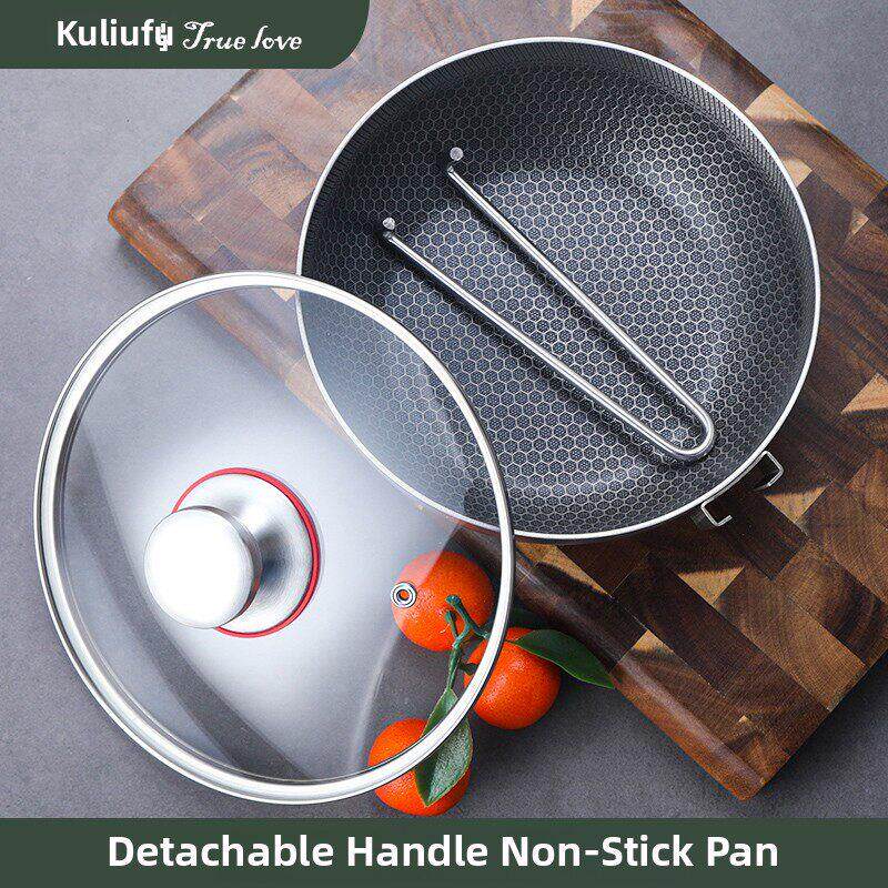 户外锅具可拆卸手柄锅316不锈钢平底锅不粘锅小炒锅卡式炉用煎锅