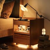 北欧全实木床头柜复古玻璃收纳柜小户型现代简约多功能日式 置物柜