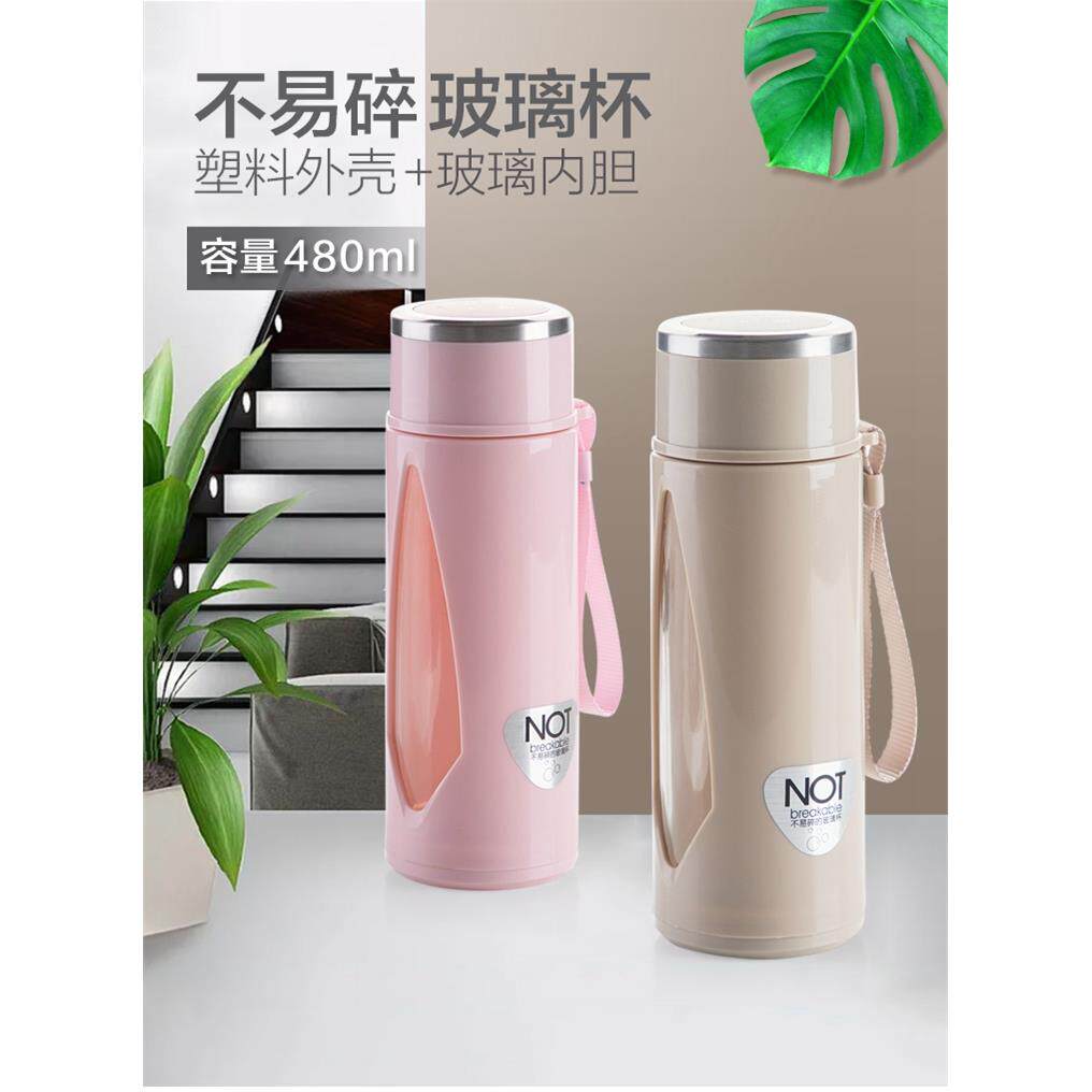 休闲塑玻杯玻璃杯防摔水杯双层耐热带盖过滤茶杯办公室隔热杯子女