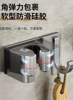 新款直销枪灰色拖把壁挂夹挂钩卫生间免打孔多功能墙上太空铝扫把