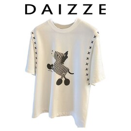 daizze~2024夏装童趣减龄卡通，斑马印花宽松显瘦短袖t恤女上衣