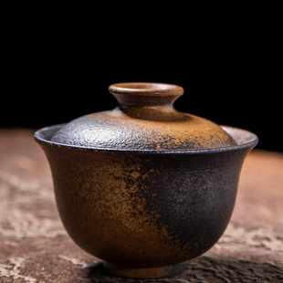 盖碗家用大号泡茶碗复古陶泥三才茶碗陶瓷茶具柴窑烧制 景德镇日式