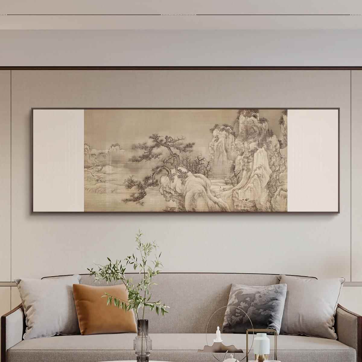 新中式苍松望山客厅餐厅装饰画茶室民宿软装挂画酒店别墅横幅壁画