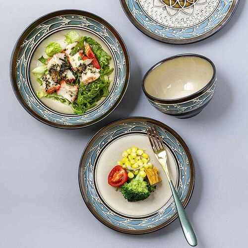 新款直销北欧陶瓷碗盘组合菜盘圆形餐盘家用饭碗个性餐厅可微波炉