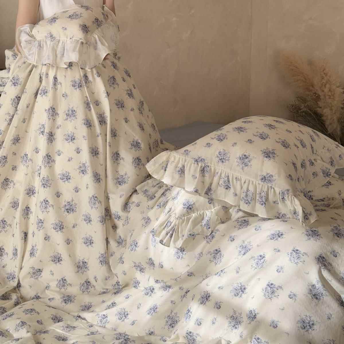 A类母级法式全双层纱碎花四棉套件纯棉柔软无品牌/婴荷叶边被套纱