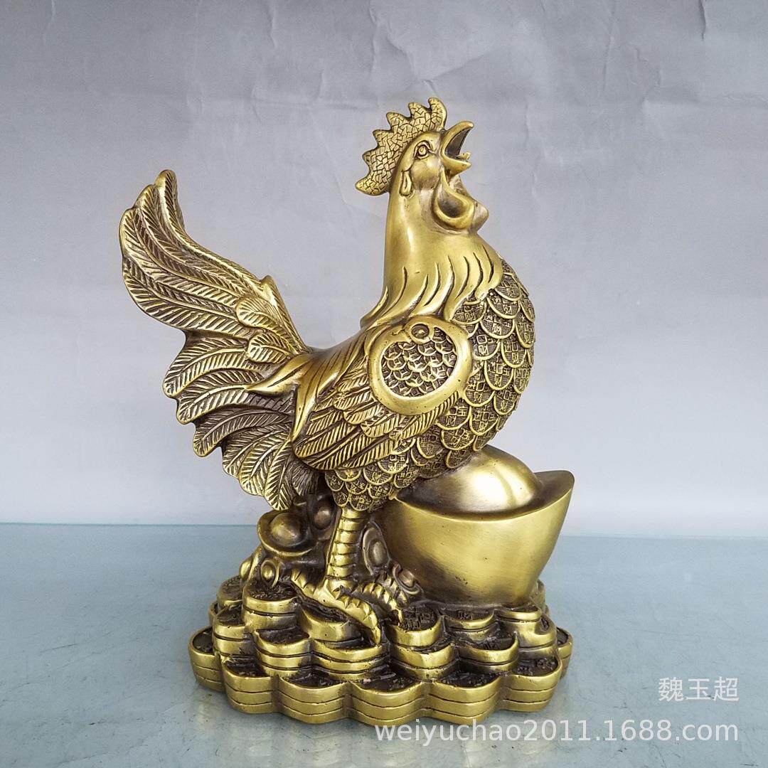 纯铜鸡摆件铜公鸡金钱鸡元宝鸡客厅办公室家居装饰品工艺品铜摆设