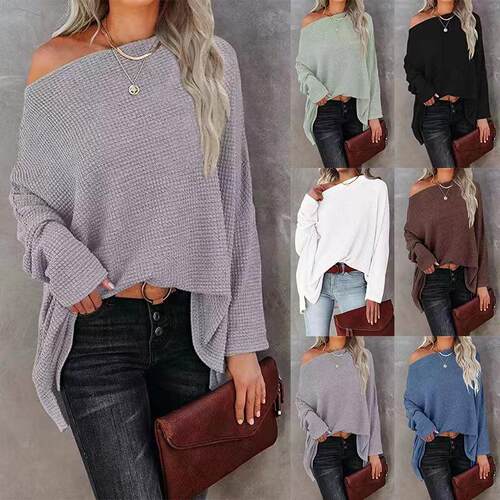 Off shoulder needle knitted sweater plus size top