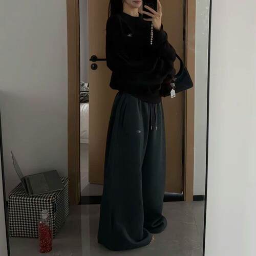 Oversize Cotton Woman Black Sweatpants Y2K Korean Streetwear