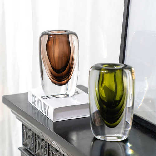 轻奢渐变高级感琉璃花瓶加厚水滴插花客厅餐桌摆件样板房装饰品