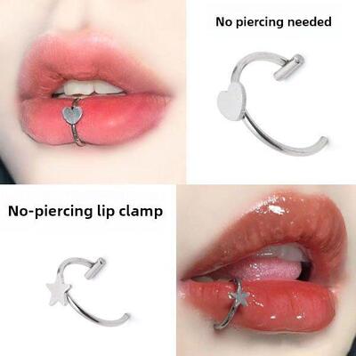 Stainless steel lip ring不锈钢爱心十字架唇环免穿孔无洞唇饰