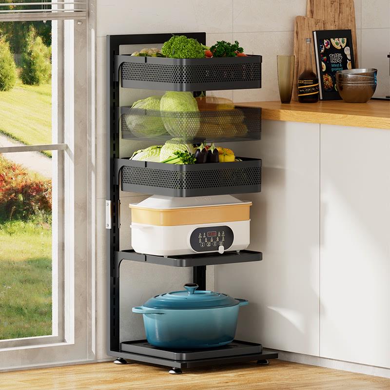 厨房置物架家用落地锅架多层果蔬菜篮子多功能可调节放锅具收纳架