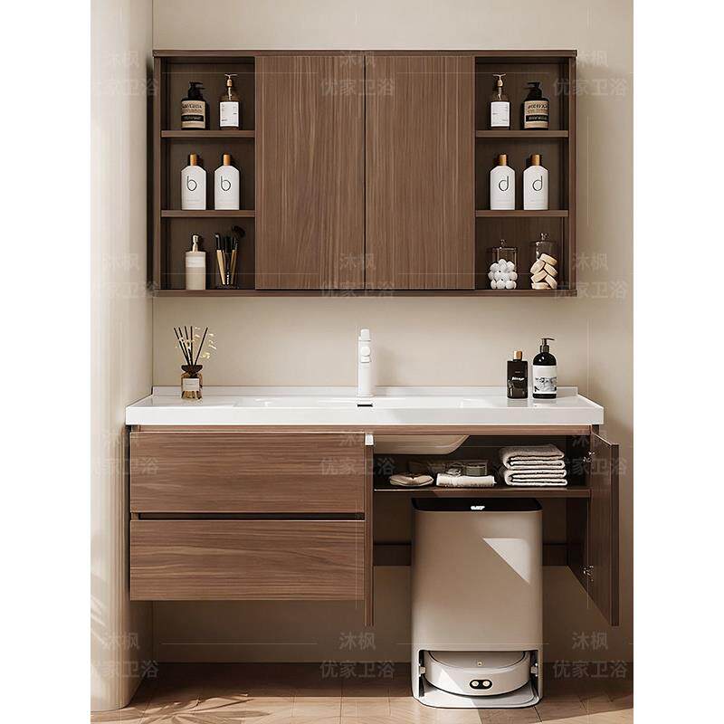 中古风扫地机器人基站风水镜浴室柜陶瓷一体盆卫生间洗漱台洗脸盆