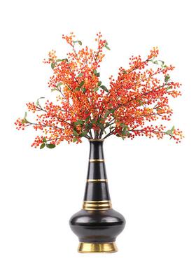 新中式仿真整体橙色野果果酱花艺文松摆件样板房售楼处客厅装饰品