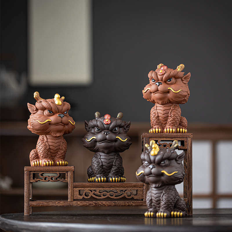 厂家直销创意紫砂茶宠摆件招财小神龙家居博古架茶台桌面装饰品龙